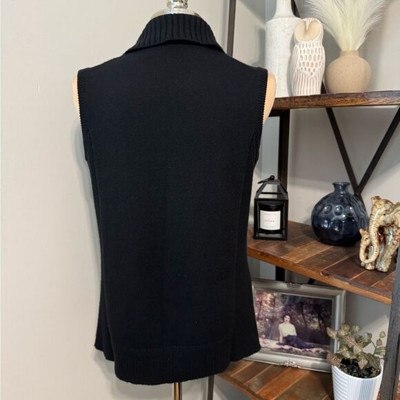 Lafayette 148 New York Leather Cashmere Vest Cardigan Quiet Luxury Black MED - Picture 3 of 10